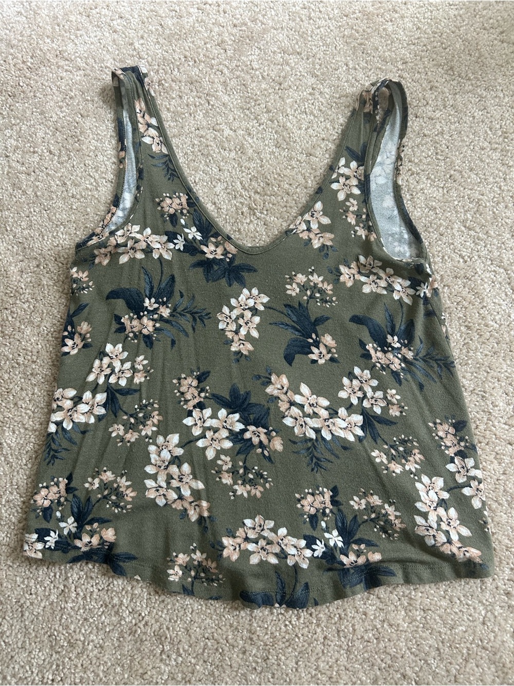 American Eagle Olive Green Floral Tank